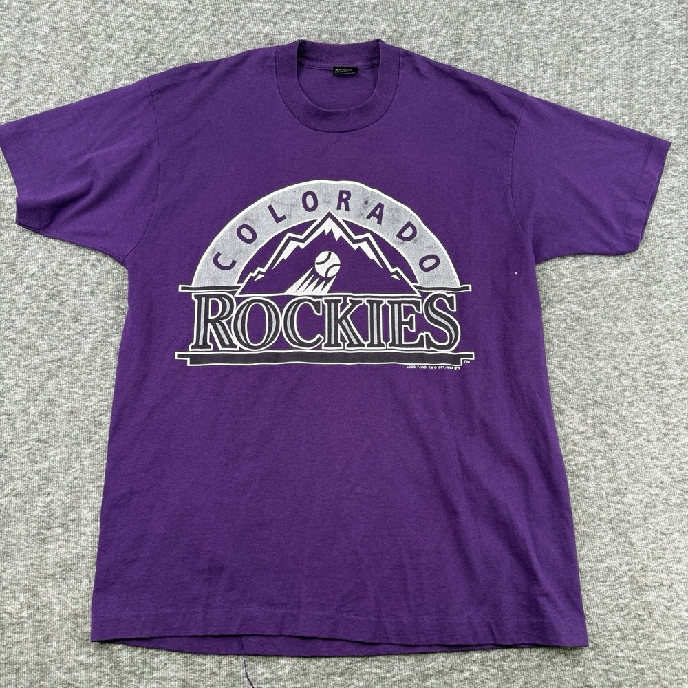 Vintage 1991 Colorado Rockies Logo 7 MLB Shirt Mens Size XL Purple Baseball Tee